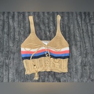 Stylish Striped Lace Up Knit Crop Top